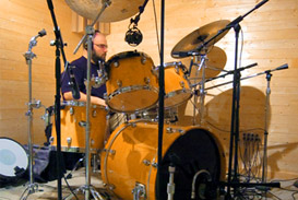 Mark Beckett, studio musician in Nashville, Tennessee, playing drums in Panda Productions Nashville recording studios